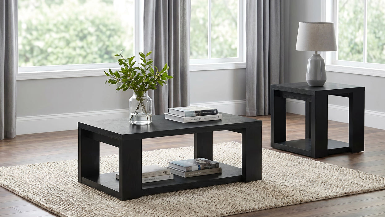 Pavone Open-Shelf Coffee and End Table Set - Black 2-Piece Set