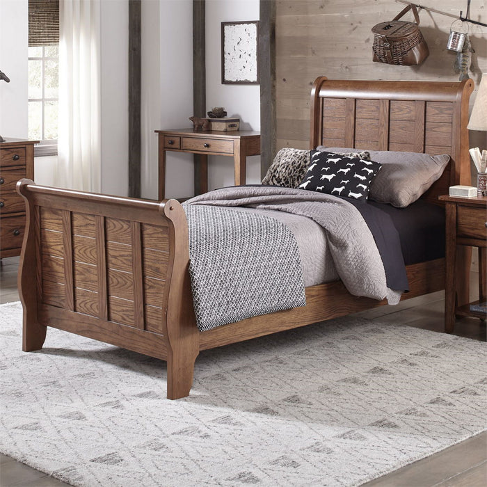 Liberty Furniture Grandpa's Cabin Youth Twin Sleigh Bed in Aged Oak