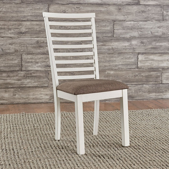 Liberty Furniture Brook Bay Uph Ladder Back Side Chair (Set of 2) in Textured White