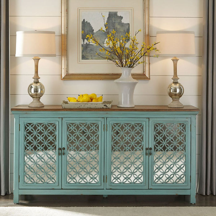 Liberty Furniture Kensington 4 Door Accent Cabinet in Turquoise