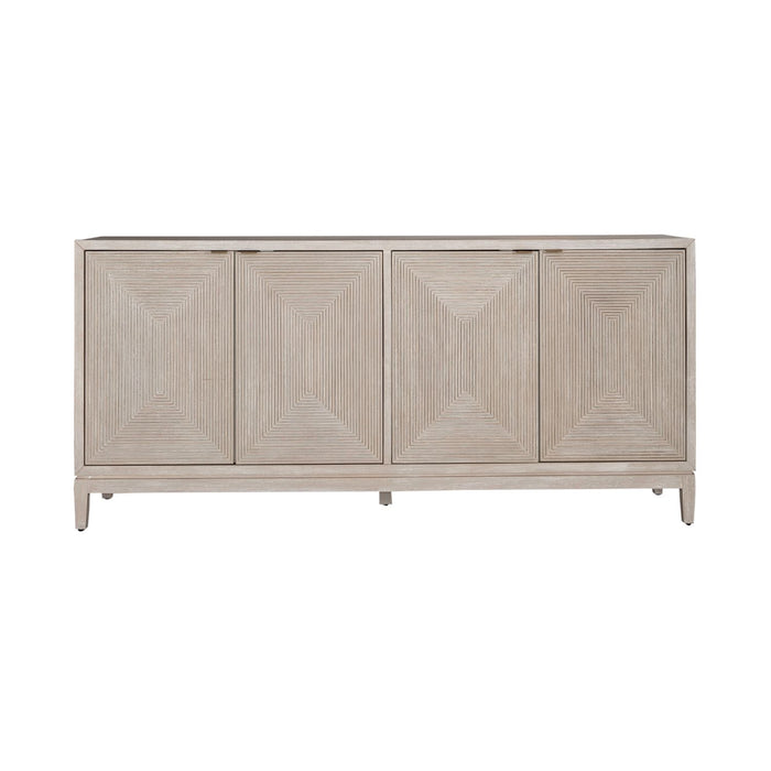 Kinsley 4 Door Accent Cabinet in Washed Taupe & Silver Champagne EST SHIP TIME APPX 4 WEEKS image
