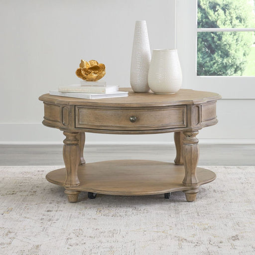 Liberty Furniture Magnolia Manor Round Cocktail Table in Weathered Bisque image