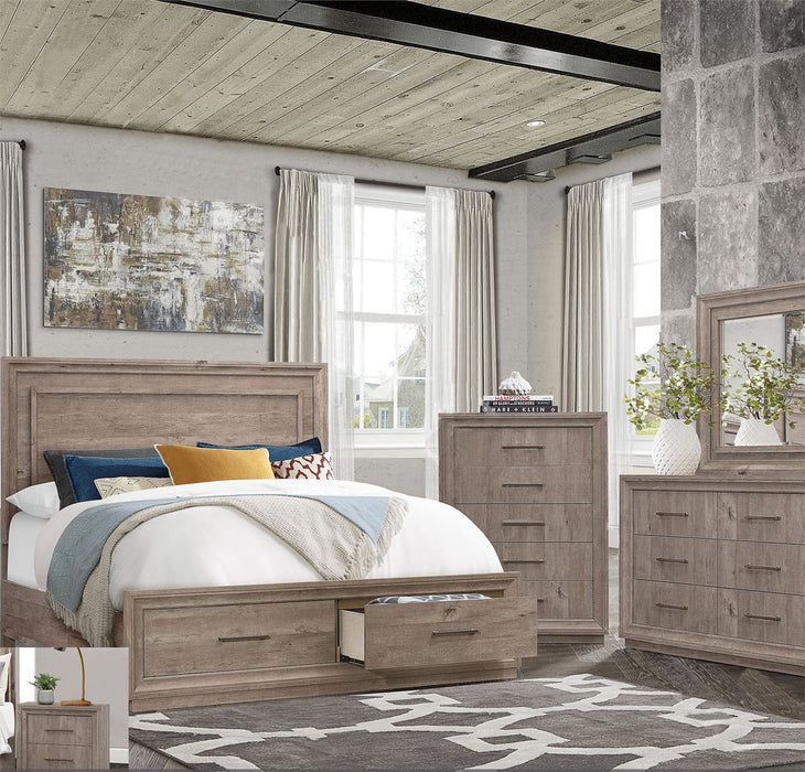Liberty Furniture Horizons Queen Panel Storage Bed with HB Lights in Graystone