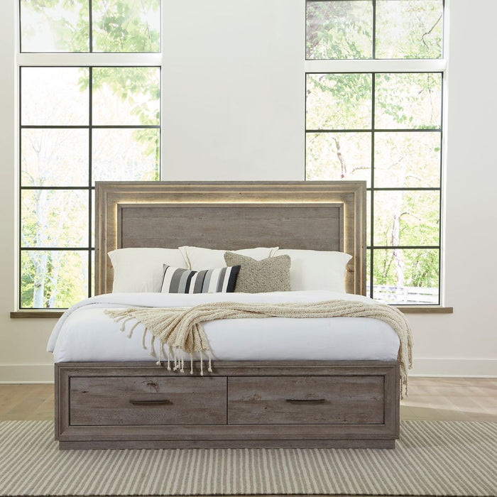 Liberty Furniture Horizons Queen Panel Storage Bed with HB Lights in Graystone image