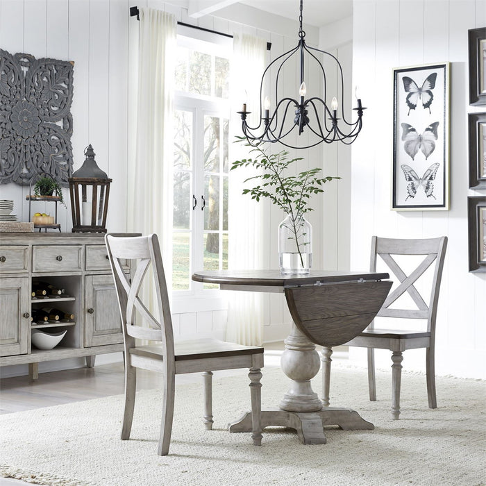 Liberty Furniture Cottage Lane Drop Leaf Single Pedestal Table in Antique White