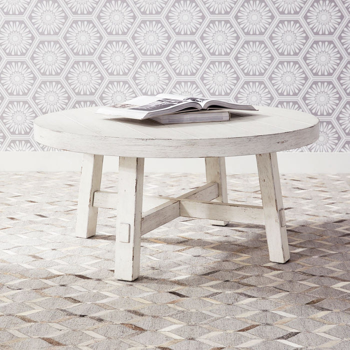 Modern Farmhouse Splay Leg Round Cocktail in Flea Market White image