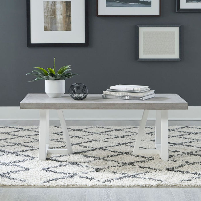 Liberty Furniture Palmetto Heights Rectangular Cocktail Table in Shell White & Driftwood