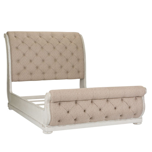 Abbey Park King Uph Sleigh Bed, Dresser & Mirror - Furniture Warehouse Direct (Victoria, TX)