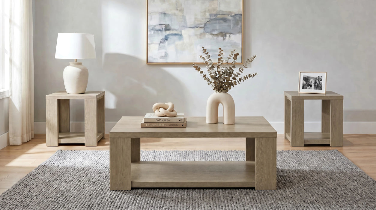 Pavone Open-Shelf Coffee and End Table Set - Latte 3-Piece Set