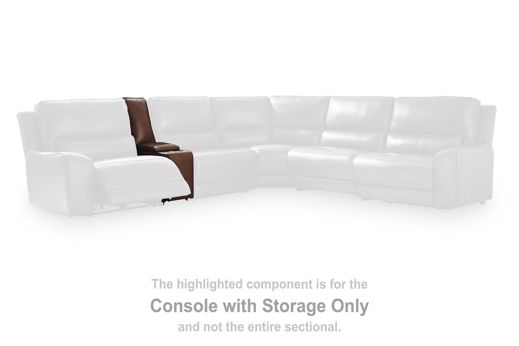 DeepWakes Reclining Sectional with Storage Console - Furniture Warehouse Direct (Victoria, TX)
